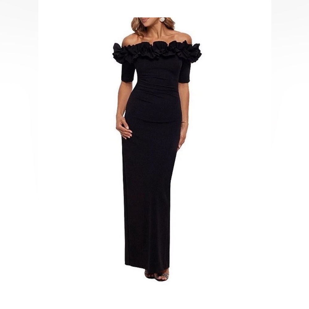 Xscape Long Black Ruched formal gown